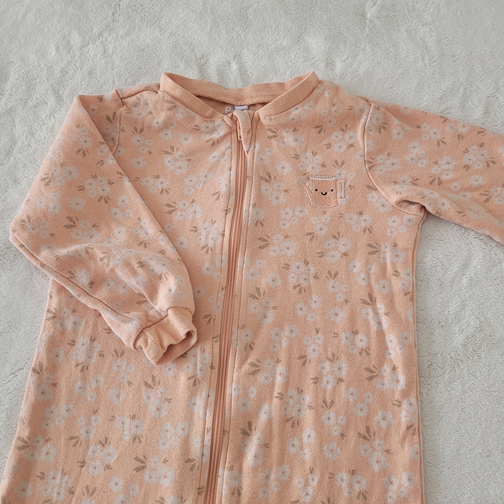 🧸4/20$ Pekkle 18M Pajama Sleeper Peach Floral Gardening Zip-up Cotton - Picture 4 of 5
